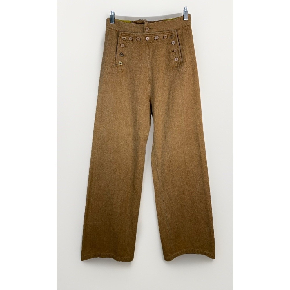 Bulldog Juniors 5/6 Brown High Rise Wide Leg Button Lace Up Back Sailor Pants